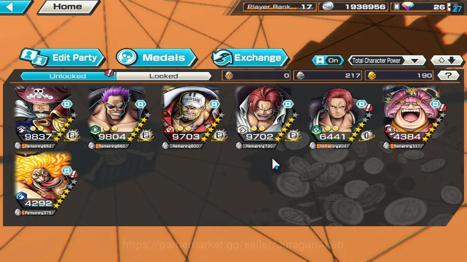 One Piece Bounty Rush Accounts Mid-Tier Global|7 META EX|Great Pirates Roger,Fleet Admiral Akainu,Div Depart shanks,FR 5
