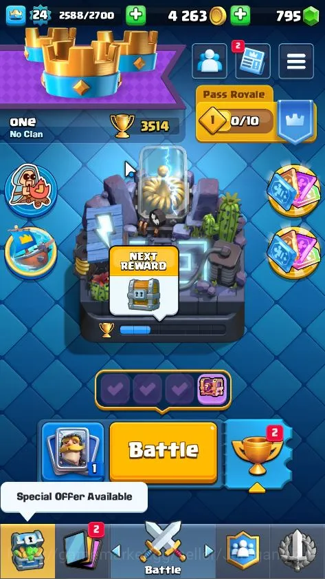 Clash Royale Accounts Midgame Lvl 24|Trophy 3514|KTL 9|Limited Skin|Card 70|2 Evo, 1 Legend, 19 Epic, 23 Rare, 26 3