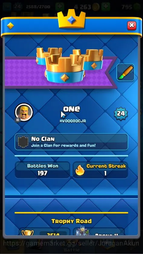 Clash Royale Accounts Midgame Lvl 24|Trophy 3514|KTL 9|Limited Skin|Card 70|2 Evo, 1 Legend, 19 Epic, 23 Rare, 26 4