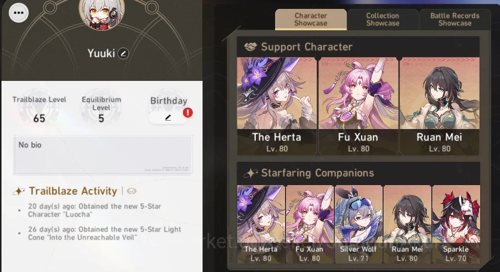 Honkai Star Rail Mid Game ASIA [TL65] 5 Limited (Castorice,RM, The Herta+Sig image 1