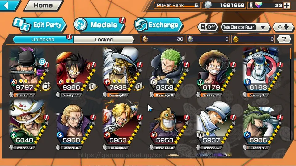 One Piece Bounty Rush Accounts Starter Global | 3 META EX | Charlotte Linlin, Roronoa Zoro, Kozuki Oden | Rank 5 | Log 4
