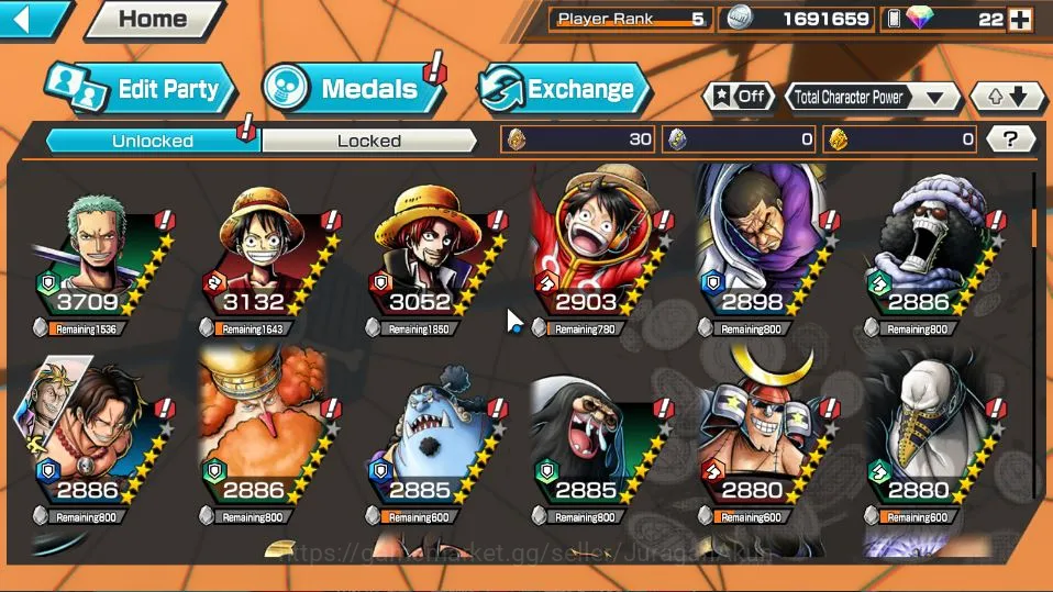 One Piece Bounty Rush Accounts Starter Global | 3 META EX | Charlotte Linlin, Roronoa Zoro, Kozuki Oden | Rank 5 | Log 5