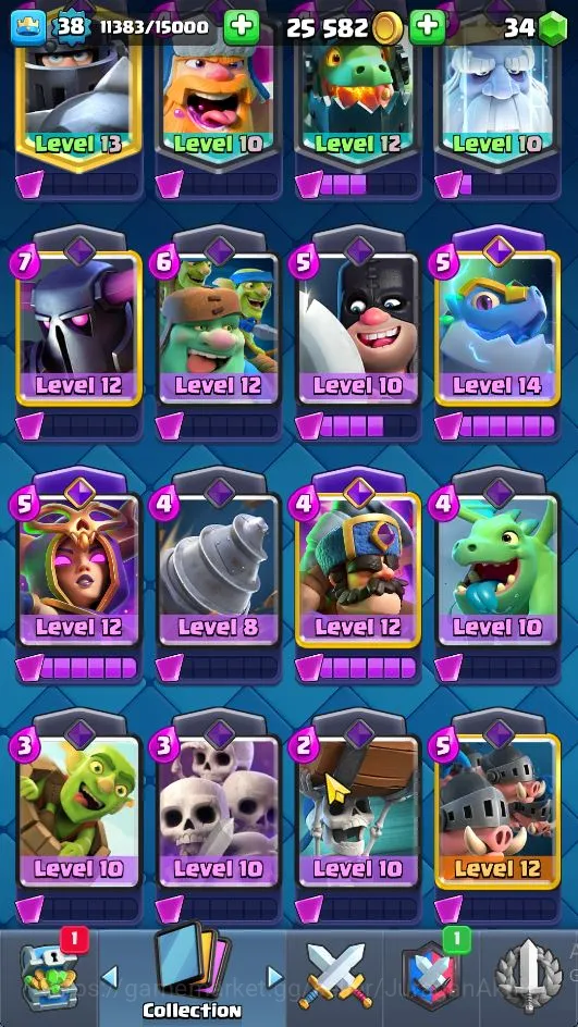 Clash Royale Accounts Midgame Lvl 38|Trophy 7586|KTL 13|Limited Skin|Card 121|1 Hero,9 EVO,8 Champ,21 Legend,33 Epic,30 4