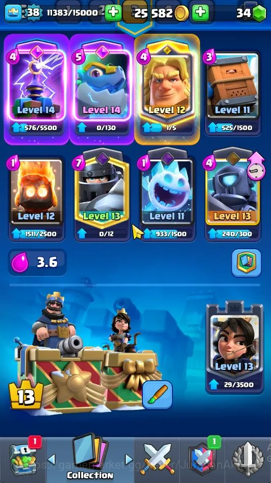 Clash Royale Accounts Midgame Lvl 38|Trophy 7586|KTL 13|Limited Skin|Card 121|1 Hero,9 EVO,8 Champ,21 Legend,33 Epic,30 5