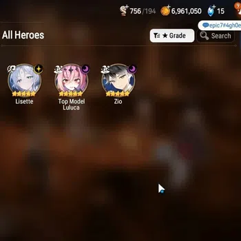 Epic Seven Accounts Starter GLOBAL UnVerif|New Era|3 ML(Lisette,Top Model Luluca,Zio)+Lidica,Tenebria,Elena,Etc|Poh ON|Abys