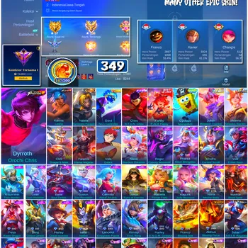 Mobile Legends: Bang Bang Accounts #4730 349 Skins | Dyrroth Orochi Chris (KOF) | Karina Leona (KOF) | Cyclops SpongeBob
