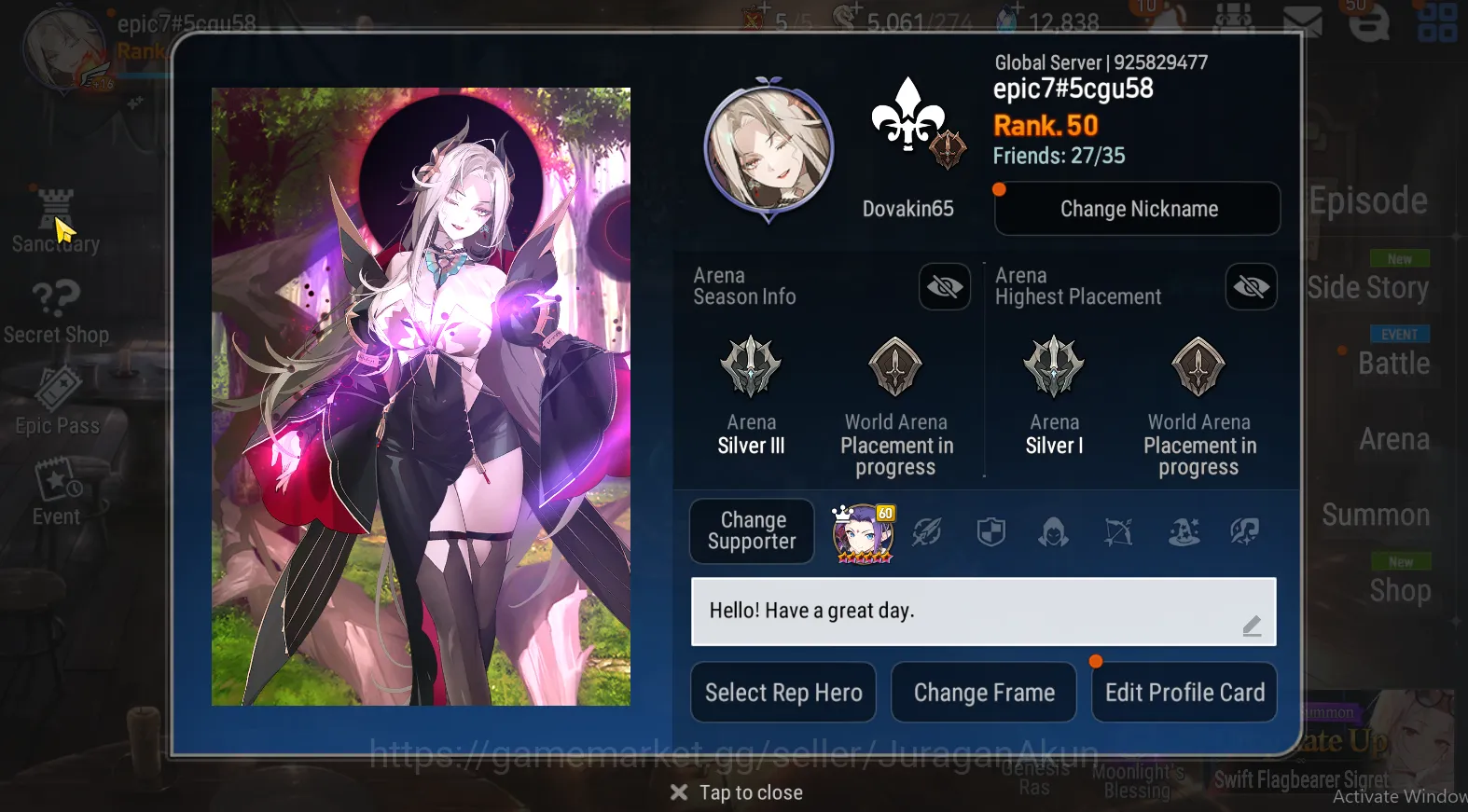 GLOBAL 12K SkyStone|9 ML(Harseti SSS,Kayron SSS,SE Celine)+33 *5 Heroes|Auto WB Hell|GoodProgress|POH ON|StoveUnverif|ES3056 Epic Seven Mid-Tier GLOBAL 12K SkyStone|9 ML(Harseti SSS,Kayron SSS,SE image 1