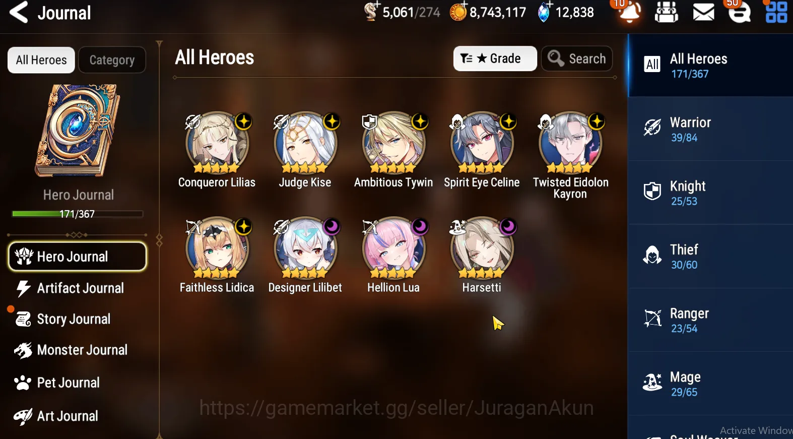 Epic Seven Accounts Mid-Tier GLOBAL 12K SkyStone|9 ML(Harseti SSS,Kayron SSS,SE Celine)+33 *5 Heroes|Auto WB 4
