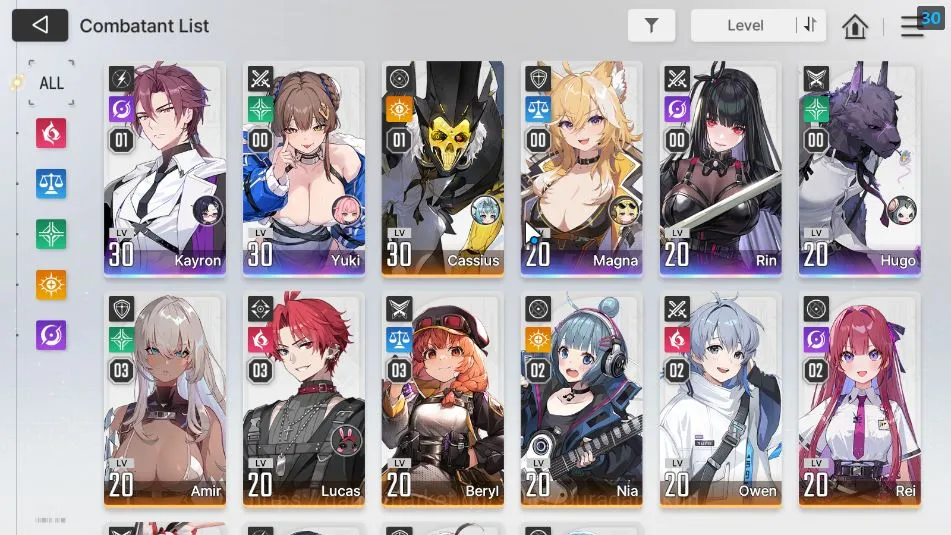 Chaos Zero Nightmare Accounts GLOBAL LV24| 5SSR(KayronM1 Yuki Magna Rin Hugo)+ 8SR(CassiusM1,LucasM3,BerylM3,Etc) 13SR 3