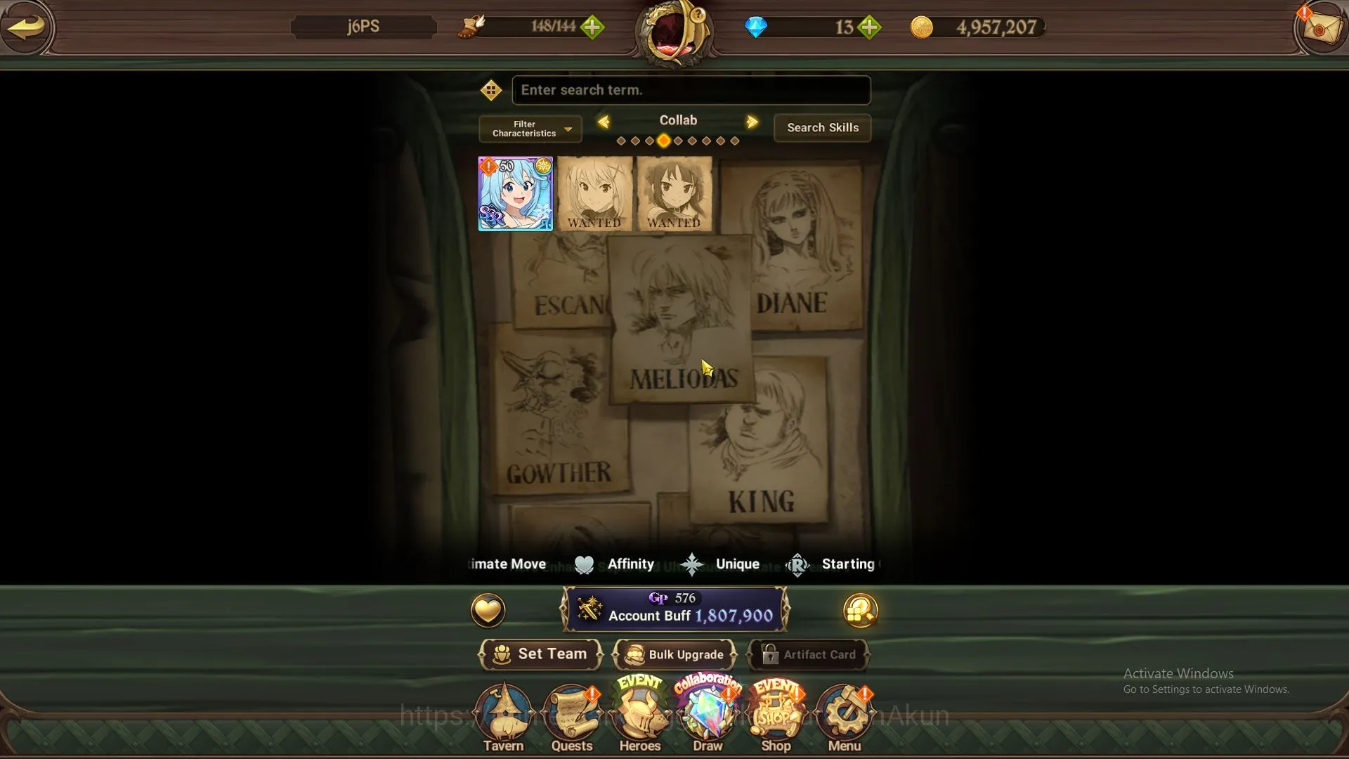 The Seven Deadly Sins: Grand Cross Accounts Midgame ASIA|1,8M CC, CH 6|6 UR+Blessing Collab (ODK2/6, Fate Skuld, DKM 3