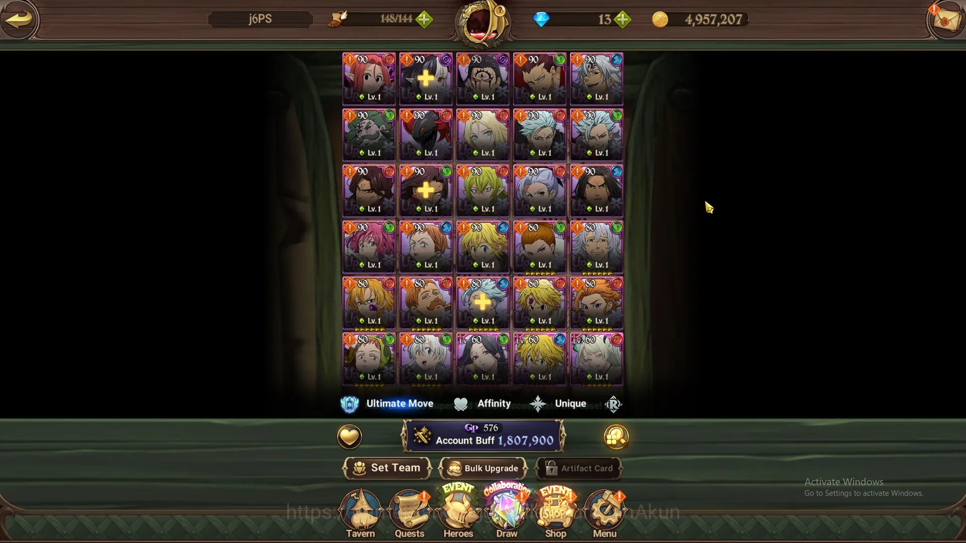The Seven Deadly Sins: Grand Cross Accounts Midgame ASIA|1,8M CC, CH 6|6 UR+Blessing Collab (ODK2/6, Fate Skuld, DKM 6