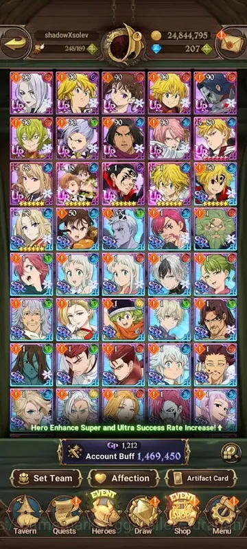 The Seven Deadly Sins: Grand Cross Accounts Midgame Asia |1.4M CC| 4UR, GG Teams, Full Collab Solev + Eminence + 207 Gems 2