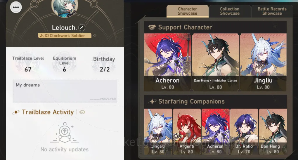 Honkai Star Rail Mid Game ASIA [TL67] 8 Limited (Anaxa[E1+Sign], Castorice+S image 1