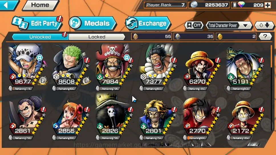 One Piece Bounty Rush Accounts Mid-Tier Global|5 META EX|Trafalgar Law,Gear Five Luffy,Kaido,Gol D Roger,Yamato|209 Rainbow 4