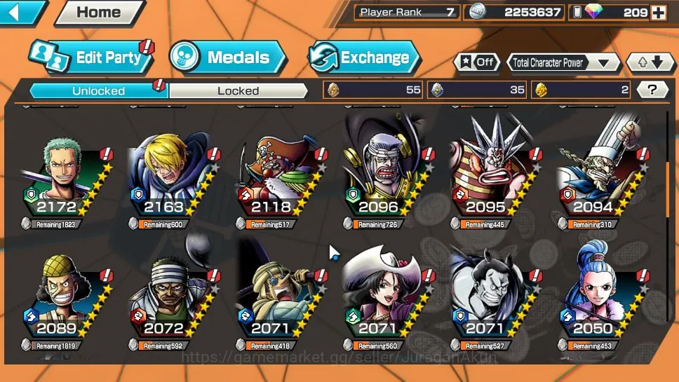 One Piece Bounty Rush Accounts Mid-Tier Global|5 META EX|Trafalgar Law,Gear Five Luffy,Kaido,Gol D Roger,Yamato|209 Rainbow 5