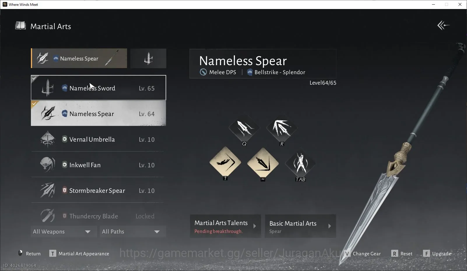 Where Winds Meet Accounts GLOBAL Lv66 | GS 11845 | Nameless Spear + Nameless image 5