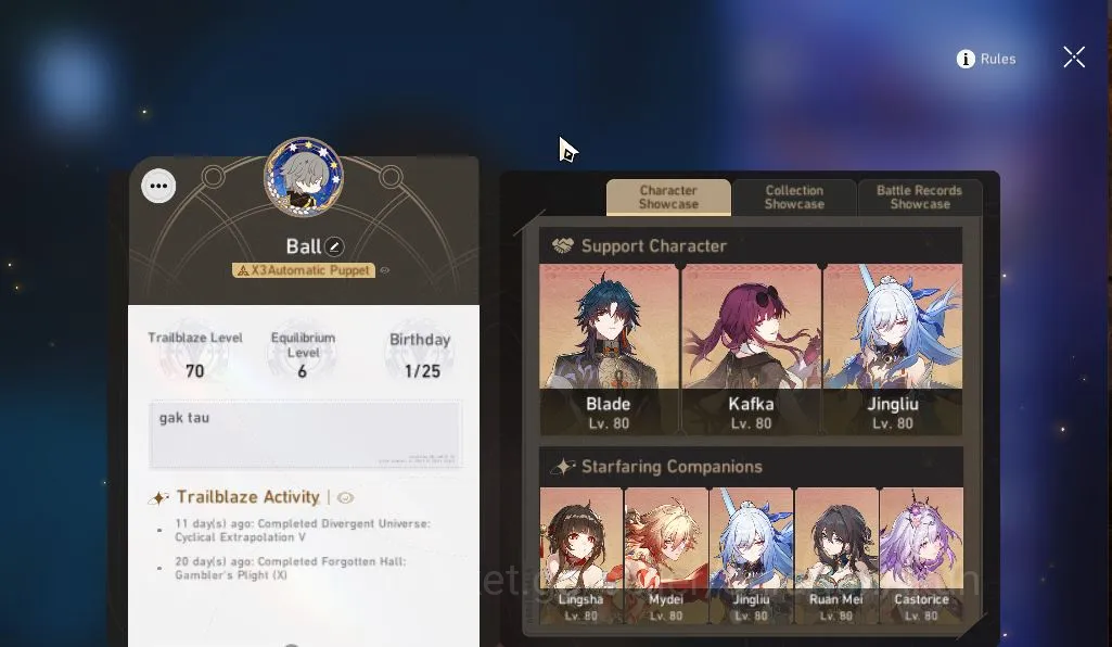 Honkai Star Rail Mid Game ASIA|TL70|12 Limited [(Jingliu E1,Kafka,Lingsha,Ca image 1