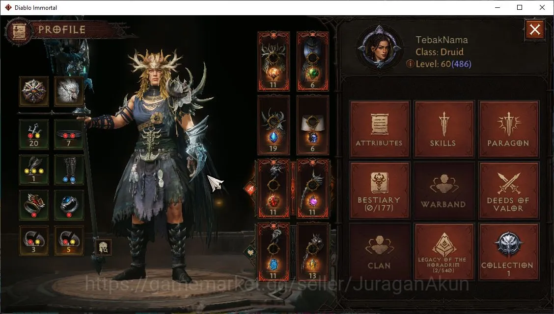 Diablo Immortal Accounts Mid-Tier SEA - Anu|Lv60(486)Durid|27k CR|Reso 450|Hell III|Paragon Slayer|Hell Lv19|Esessence Lv2 4