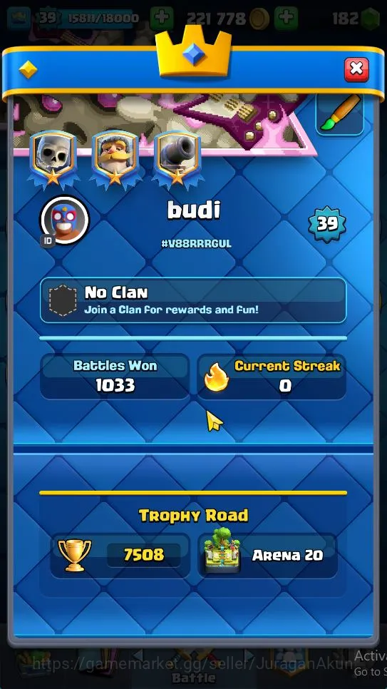 Clash Royale Accounts Midgame Lvl 39|Trophy 7508|KTL 13|Card 120|8 EVO,3 Max,7 Champion,21 Legend,31 Epic,30 Rare,29 2