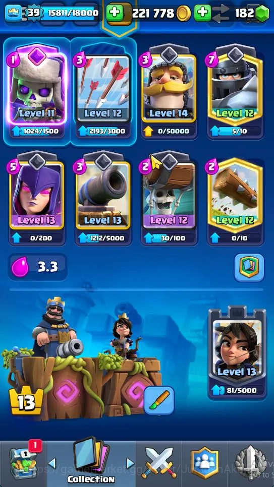 Clash Royale Accounts Midgame Lvl 39|Trophy 7508|KTL 13|Card 120|8 EVO,3 Max,7 Champion,21 Legend,31 Epic,30 Rare,29 3