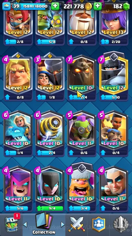 Clash Royale Accounts Midgame Lvl 39|Trophy 7508|KTL 13|Card 120|8 EVO,3 Max,7 Champion,21 Legend,31 Epic,30 Rare,29 4