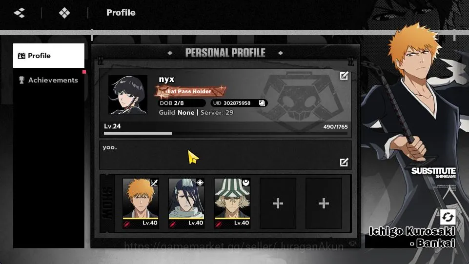 BLEACH: Soul Resonance Accounts Nuverse SEA|Lv 24|3 SSR(Ichigo,Byakuya,Kisuke) + 1 image 1