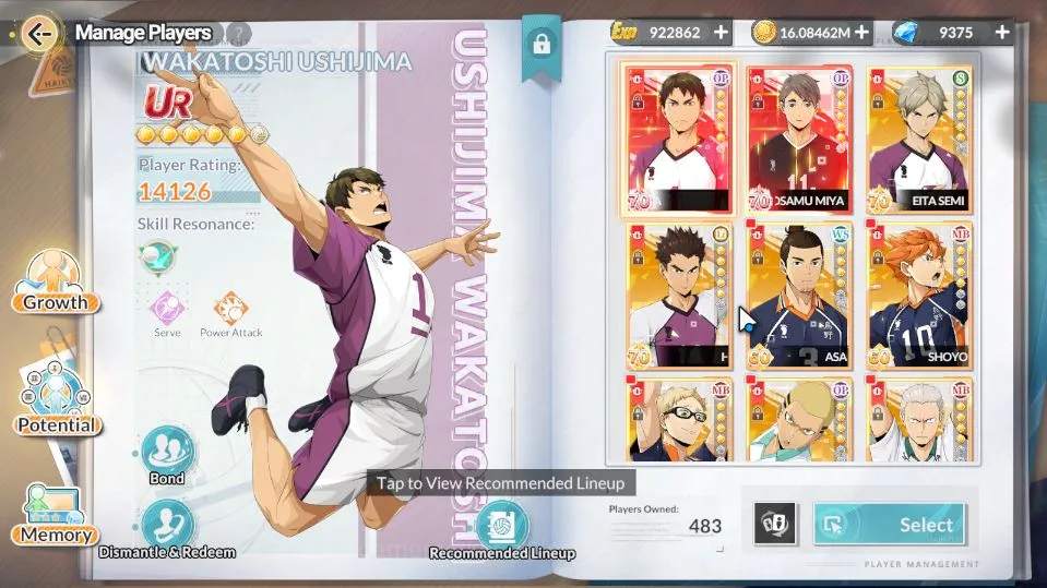 HAIKYU!! FLY HIGH Accounts SEA|Lvl 38|9,3K DM|2 UR [Wakatoshi+Memo,Osamu]+10 SSR 5