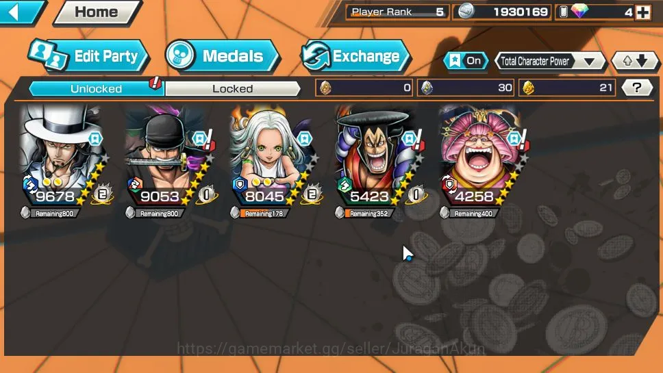 One Piece Bounty Rush Accounts Mid-Tier Global | 5 META EX | Olin The Oiran, Roronoa Zoro, S-Snake, Kozuki Oden, Rob Lucci 3