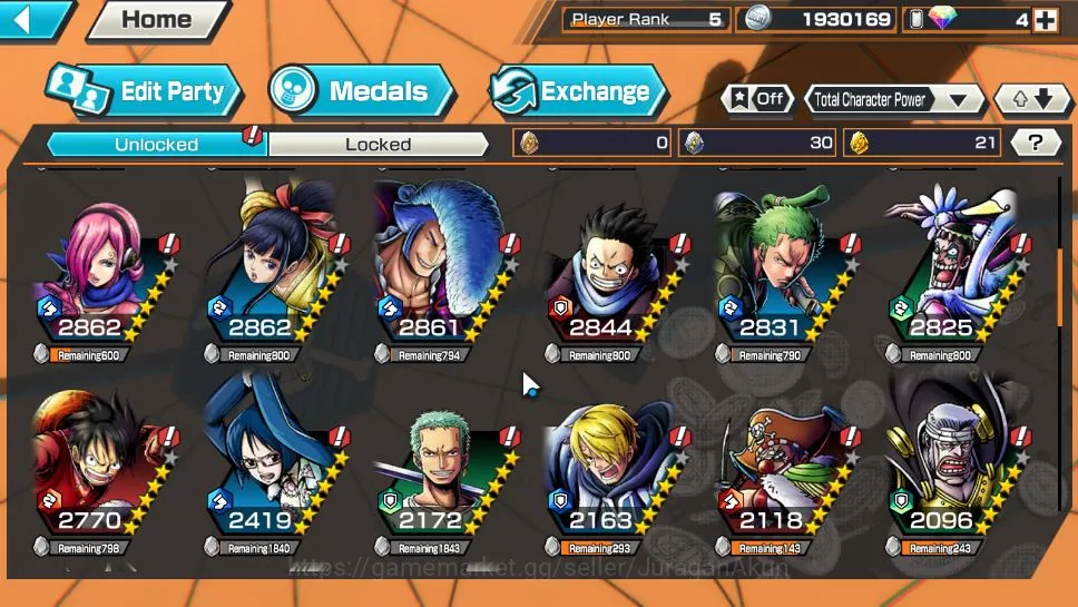 One Piece Bounty Rush Accounts Mid-Tier Global | 5 META EX | Olin The Oiran, Roronoa Zoro, S-Snake, Kozuki Oden, Rob Lucci 5