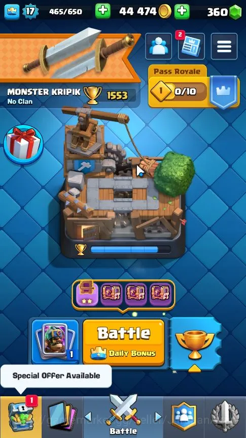 Clash Royale Accounts Starter Lvl 17|Starter|Trophy 1553|Limited Skin|KTL 7|Card 35|1 EVO,2 Epic,15 Rare,14 Common|Gems