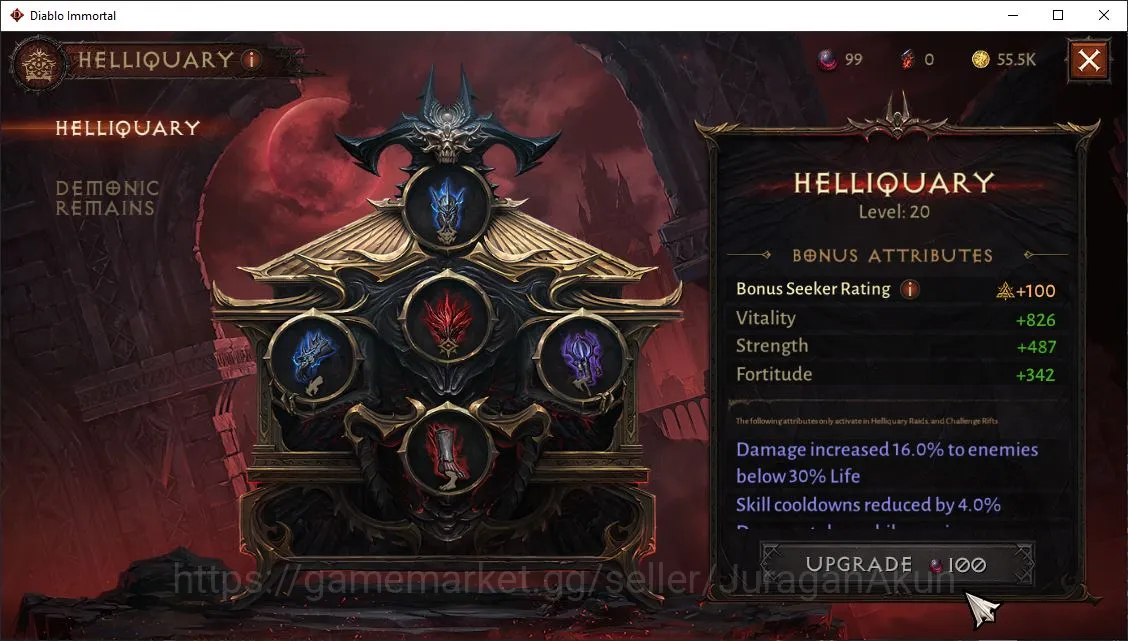Diablo Immortal Accounts Mid-Tier SEA-agronix|Lv60(351)Blood Knight|28K CR|Reso 600|Hell III|Paragon Harbinger|Hell Lv 4