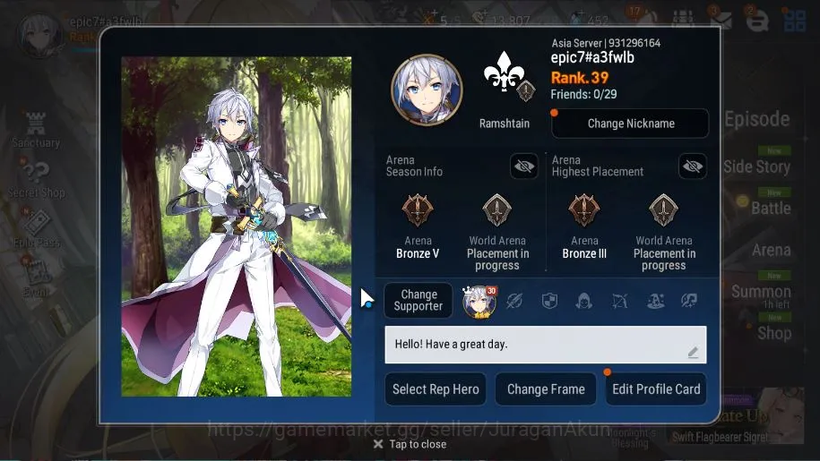 Epic Seven Mid-Tier ASIA Unverif|9 ML(A Tywin,Belian,DB Senya,LW Peira image 1