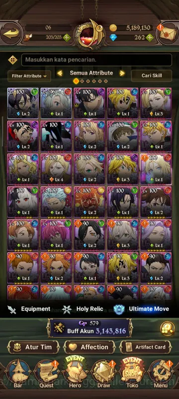 The Seven Deadly Sins: Grand Cross Accounts Midgame Asia |3,1M CC| 2LR + 4UR + Full Collab Solev + OVL + 262 Gems 2
