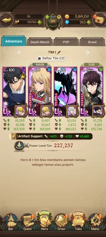 The Seven Deadly Sins: Grand Cross Accounts Midgame Asia |3,1M CC| 2LR + 4UR + Full Collab Solev + OVL + 262 Gems 5