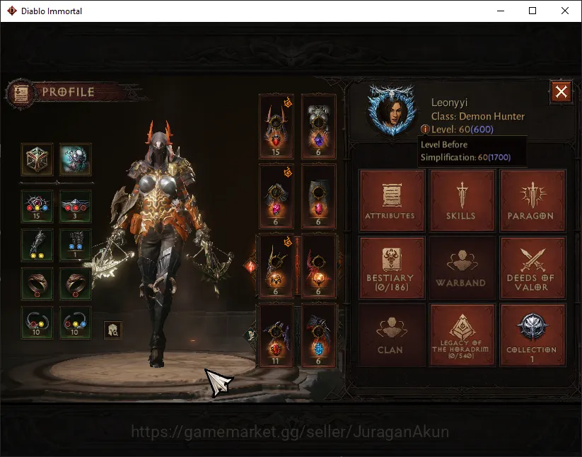 Diablo Immortal Accounts High-End SA - Malah|Lv60 (600) Demon Hunter|35K CR|Reso 300|Inferno II|Paragon Vanquisher|1 3