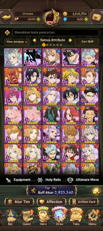 The Seven Deadly Sins: Grand Cross Accounts Midgame Asia |2.9M CC| 1LR + 4UR + Full Collab Solev + 600 Gems (Elizabeth