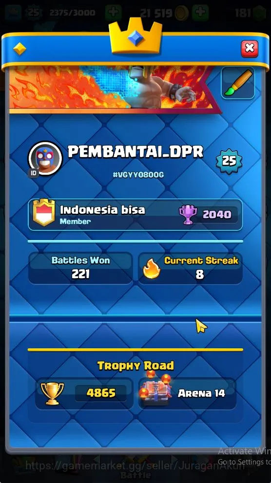 Clash Royale Accounts Midgame Lvl 25|Trophy 4865|KTL 9|Limited Skin|Card 85|3 EVO,4 Legend,25 Epic,28 Rare,28 2