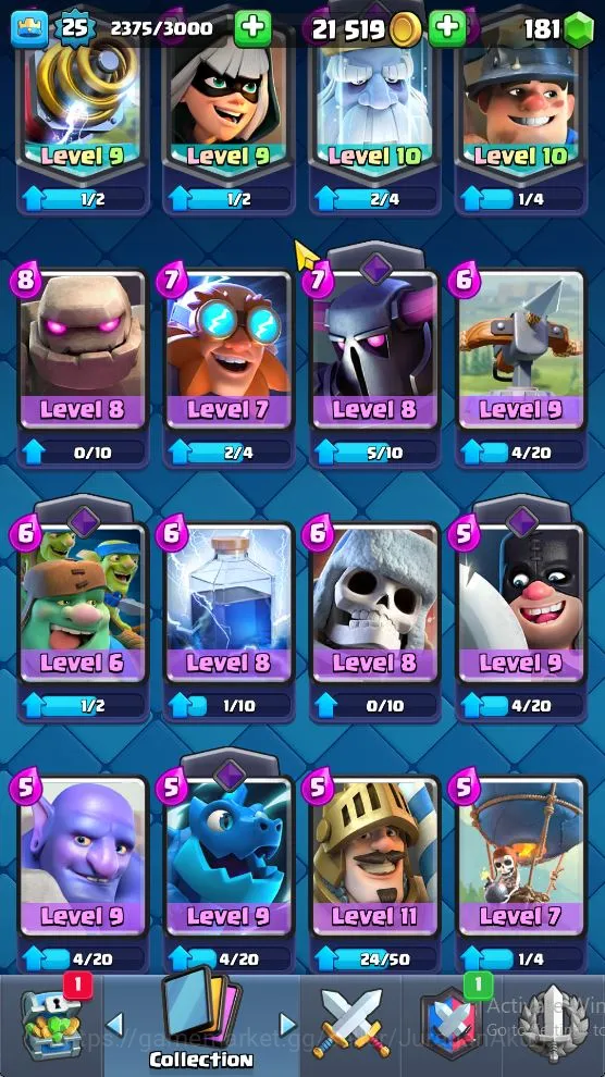 Clash Royale Accounts Midgame Lvl 25|Trophy 4865|KTL 9|Limited Skin|Card 85|3 EVO,4 Legend,25 Epic,28 Rare,28 4