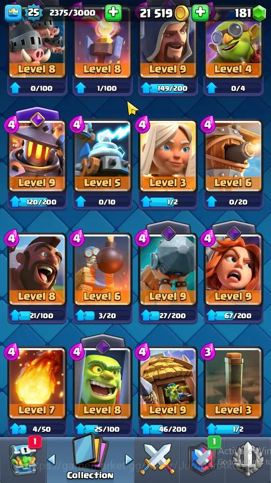 Clash Royale Accounts Midgame Lvl 25|Trophy 4865|KTL 9|Limited Skin|Card 85|3 EVO,4 Legend,25 Epic,28 Rare,28 6