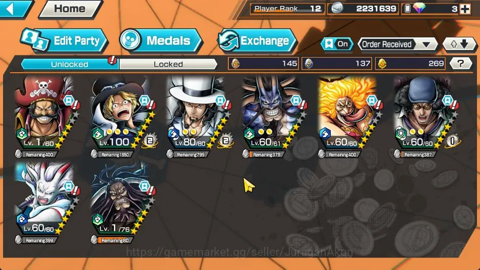 One Piece Bounty Rush Accounts Mid-Tier Global|7 META EX[Charlotte Linlin,Monsters Kaido,Yamato,Kuzan,Rob Lucci,Gol D 2