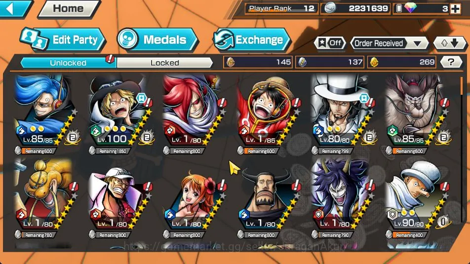 One Piece Bounty Rush Accounts Mid-Tier Global|7 META EX[Charlotte Linlin,Monsters Kaido,Yamato,Kuzan,Rob Lucci,Gol D 3