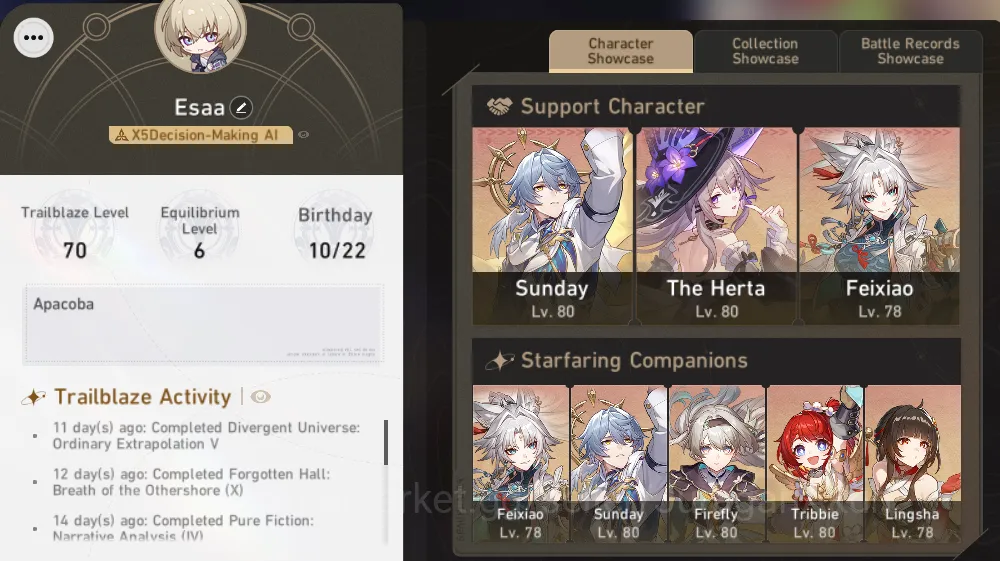 Honkai Star Rail Mid Game ASIA [TL70] 12 Limited (TheHerta+Sign,Sunday+Sign, image 1