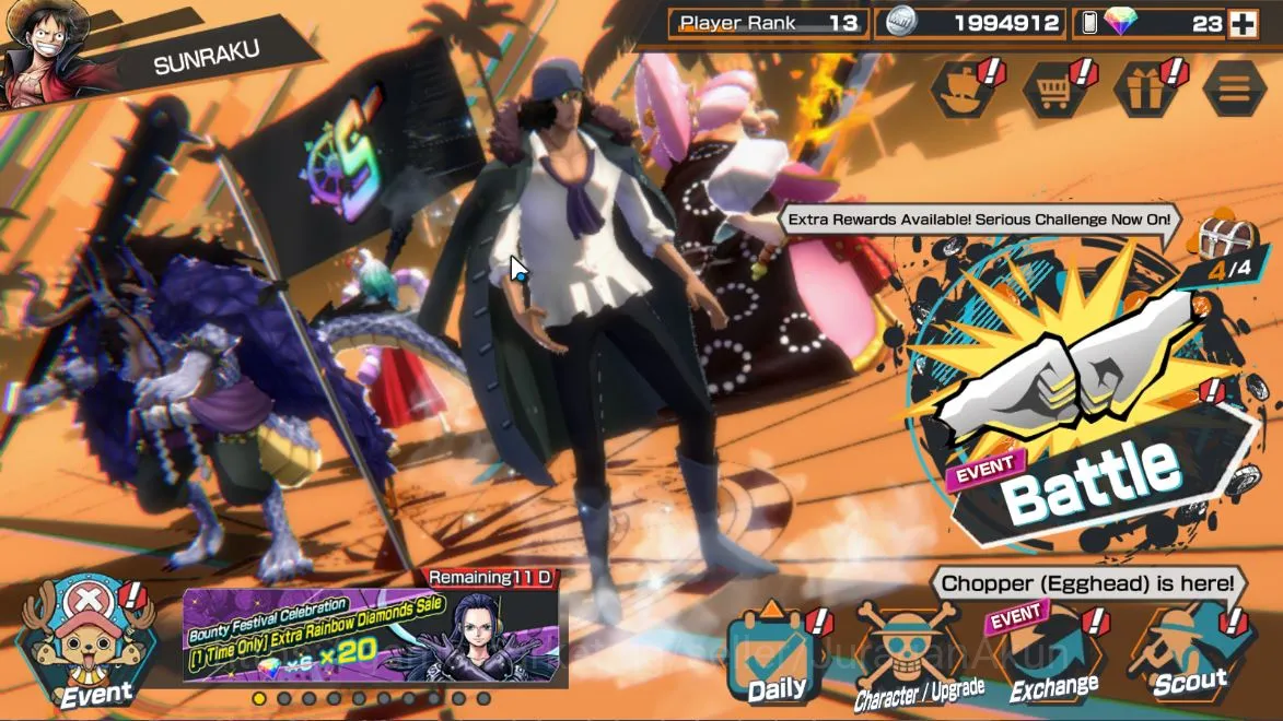 One Piece Bounty Rush Accounts Mid-Tier Global| 5 META EX[Big Mom(Olin the Oiran),Kaido,Yamato Max,Sabo,Kuzan]|Rank 13|Log 5