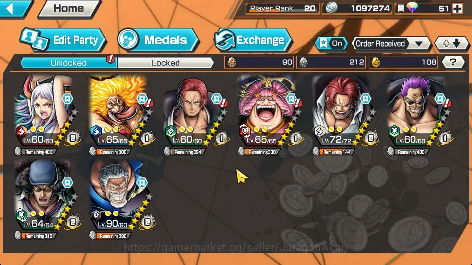 One Piece Bounty Rush Accounts Mid-Tier Global|8 META EX[Yamato,Charlotte Linlin,Olin Oiran,Divine 2