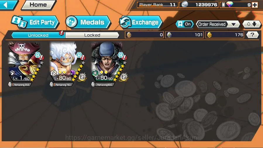 One Piece Bounty Rush Accounts Mid-Tier Global|3 META EX[Luffy G5,Gold D roger,Kuzan]Rank 11|Log Bandai|Check SS(OPBR977) 4