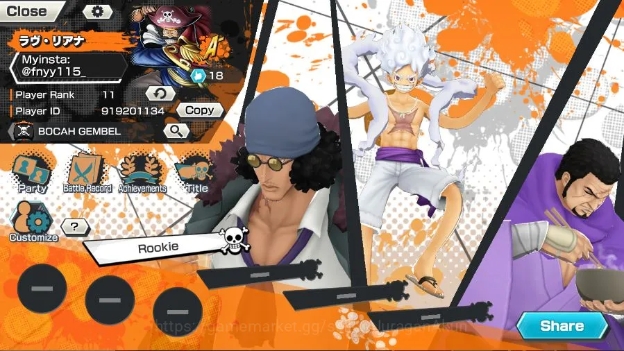One Piece Bounty Rush Accounts Mid-Tier Global|3 META EX[Luffy G5,Gold D roger,Kuzan]Rank 11|Log Bandai|Check SS(OPBR977) 5
