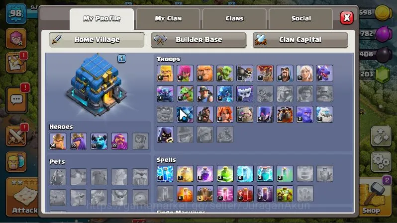 Clash of Clans Accounts Starter TH 12 - BH 6|LV 98|Limited Skin Hero|HH 6|BK 50,AQ 55,GW 22,MP 31,RC 0|Gems 4203|CN