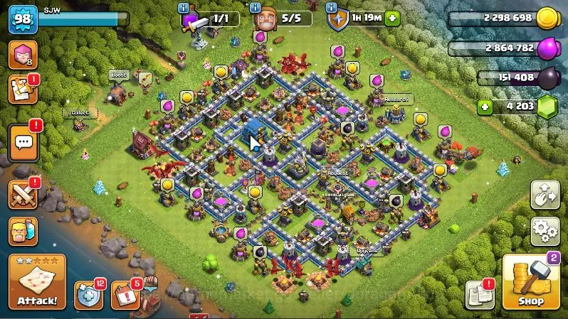 Clash of Clans Accounts Starter TH 12 - BH 6|LV 98|Limited Skin Hero|HH 6|BK 50,AQ 55,GW 22,MP 31,RC 0|Gems 4203|CN 4