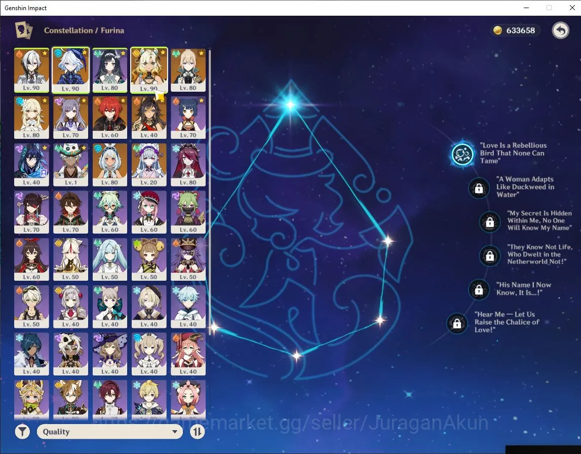 Genshin Impact Accounts Mid Game ASIA|AR 56|4 Limited + 2 [5 Star Weapon]|[Furina C1+Sign,Arlecchino,Xilonen,Mualani]|MC 3