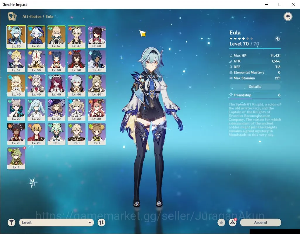 Genshin Impact Accounts ASIA|AR40|2 Limited (Eula,Furina) [Jean,Bennett,Xi image 4